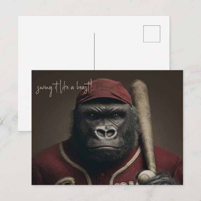 Carte Postale Joueur de baseball de Gorilla (Devant / Derrière)