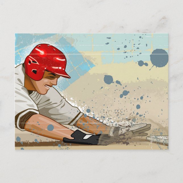 Carte Postale Joueur de baseball glissant dans la base (Devant)
