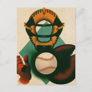 Carte Postale Joueur de baseball vintage, Catcher avec Mitt