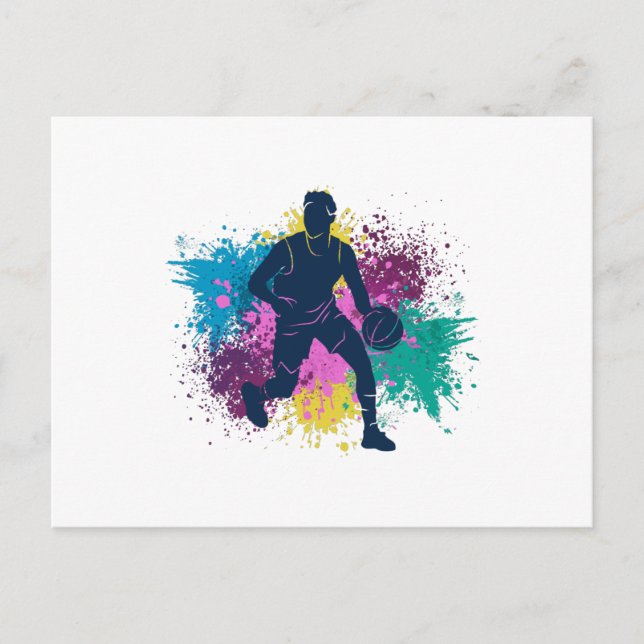 Carte Postale Joueur de basket-ball Grungy Couleurs Splashes (Devant)