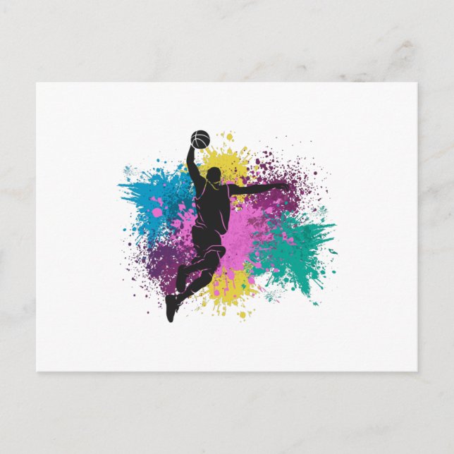 Carte Postale Joueur de basket-ball Grungy Couleurs Splashes (Devant)