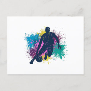 Carte Postale Joueur de Basket-ball Grungy Taches de Couleur