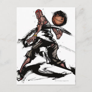 Carte Postale Joueur de basket-ball jouant avec un ballon de bas
