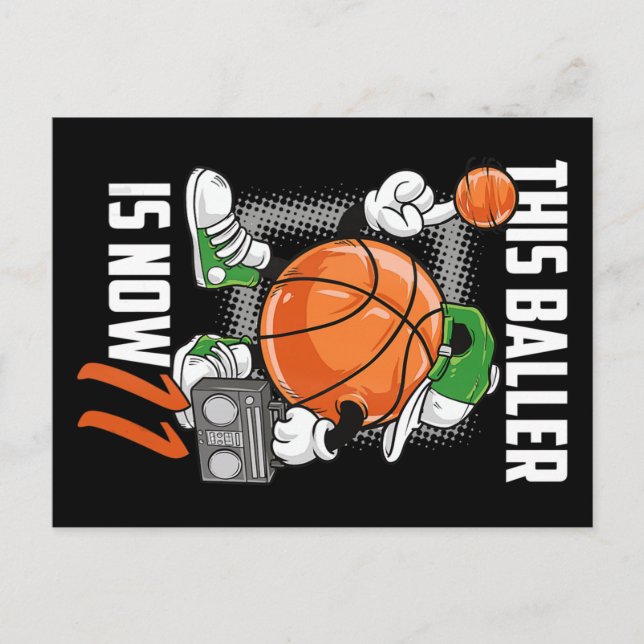 Carte Postale Joueur de basket pour anniversaire 11 ans drôle (Devant)