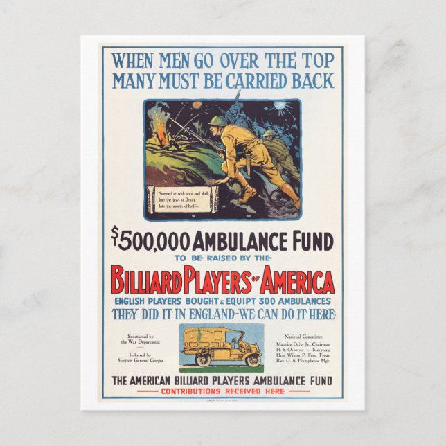 Carte Postale Joueur de billard américain (Devant)