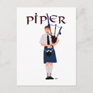 Carte Postale Joueur de cornemuse à carreaux bleus PIPER