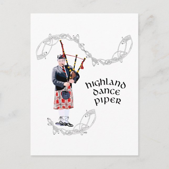 Carte Postale Joueur de cornemuse en kilt rouge (Devant)