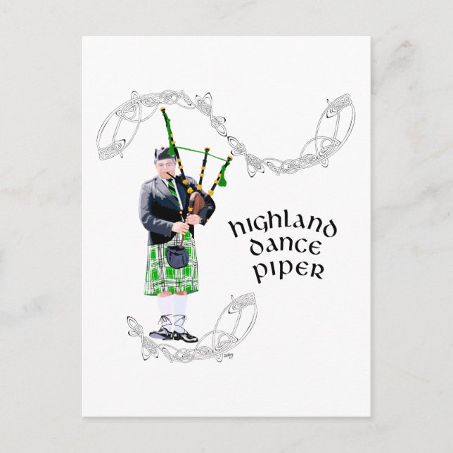 Carte Postale Joueur de cornemuse en kilt vert (Devant)