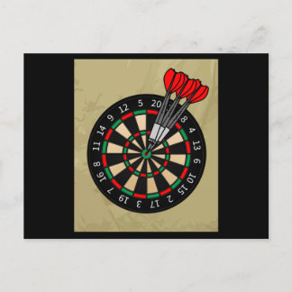 Carte Postale Joueur de fléchettes en tableau noir avec flèches