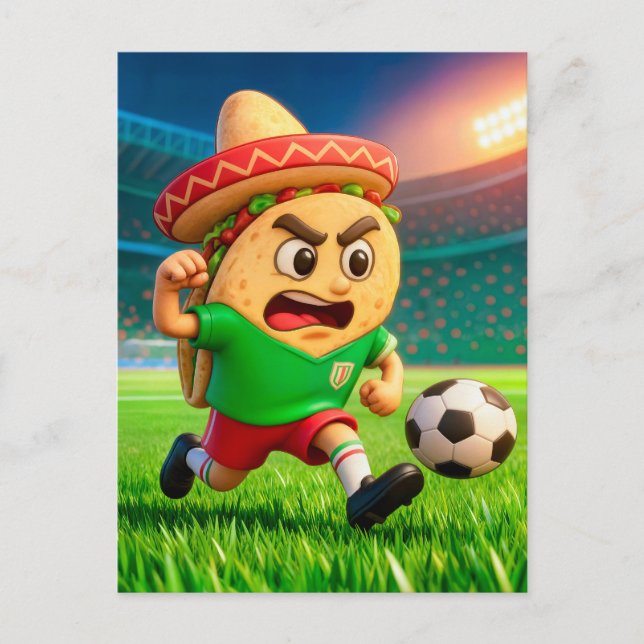 Carte Postale joueur de football mexicain en taco courant à trav (Devant)