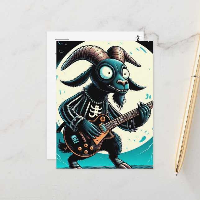 Carte Postale Joueur de guitare de chèvre noire (Devant/Arrière en situation)