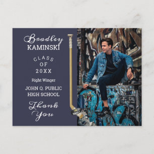 Carte Postale Joueur de hockey Sports Graduation Photo Merci Po