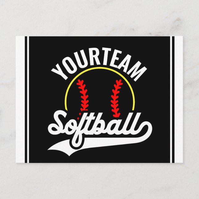 Carte Postale Joueur de l'équipe de softball AJOUTER UN NOM Ligu (Devant)