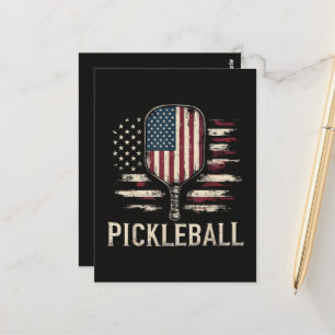 Carte Postale Joueur de Pickleball Drapeau américain Rétro Paddl