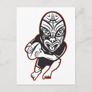 Carte Postale Joueur de rugby portant un masque maori