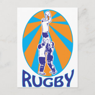 Carte Postale joueur de rugby saut attraper ligne-out balle rétr