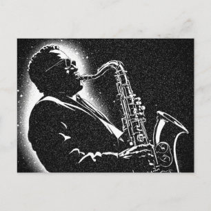 Carte Postale Joueur de saxophone de style graphique NB 50s