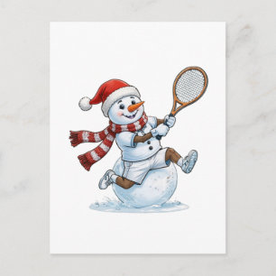 Carte Postale Joueur de tennis bonhomme de neige Noël 2026 Vacan