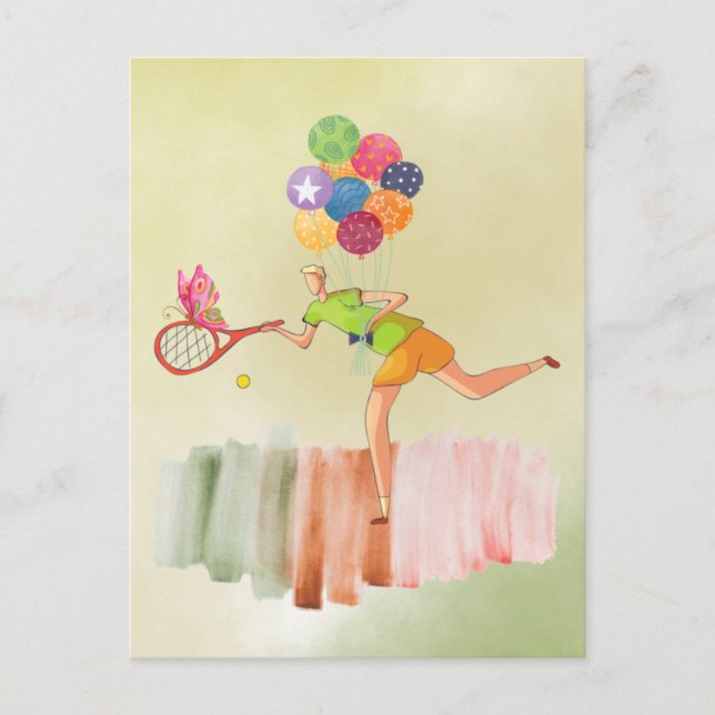 Carte Postale Joueur de tennis et ballon pour anniversaire aquar (Devant)