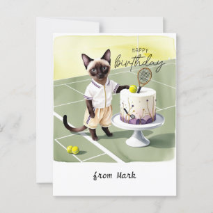 Carte Postale Joueur de tennis félin pour vœux d'anniversaire