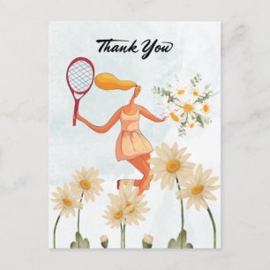Carte Postale Joueur de tennis Merci à l'aquarelle fleurie