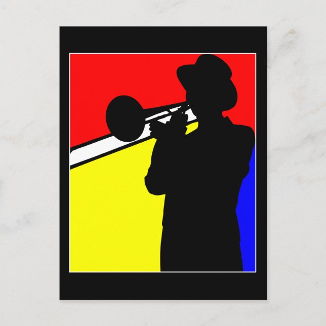 Carte Postale Joueur en trombone en silhouette, art de style mon (Devant)