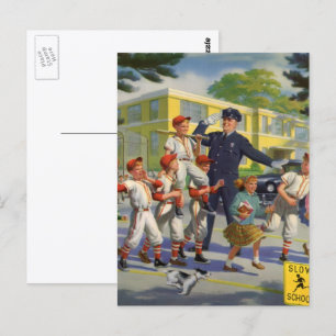 Carte Postale Joueurs de baseball vintage et agent de police de