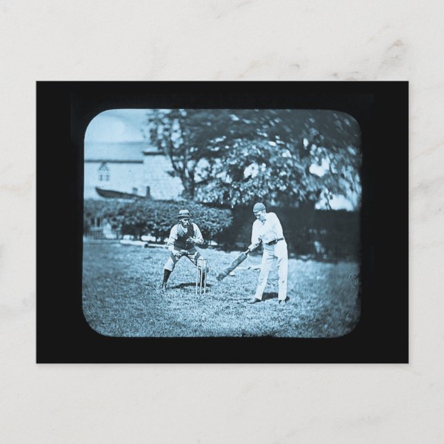 Carte Postale Joueurs de cricket à lanterne magique Cyan (Devant)