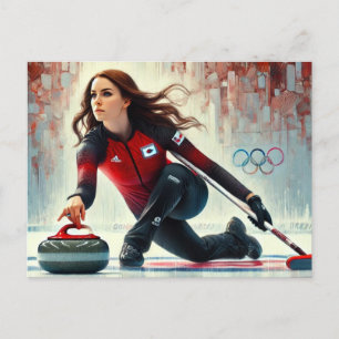 Carte Postale Joueuse de curling féminine Jeux olympiques