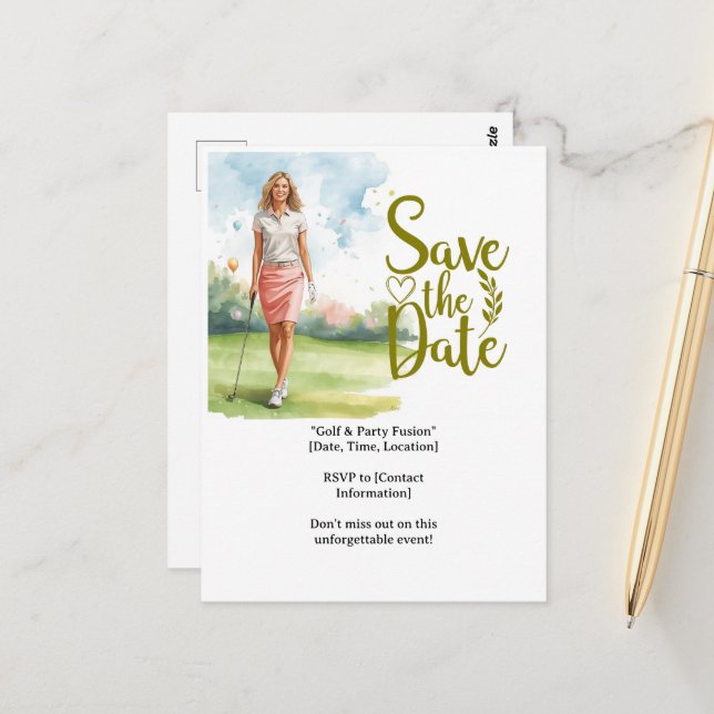 Carte Postale Joueuse de golf est en train de jouer sur le green (Devant/Arrière en situation)