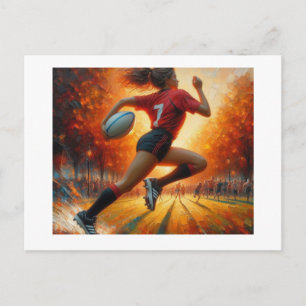 Carte Postale Joueuse de rugby en sprint,