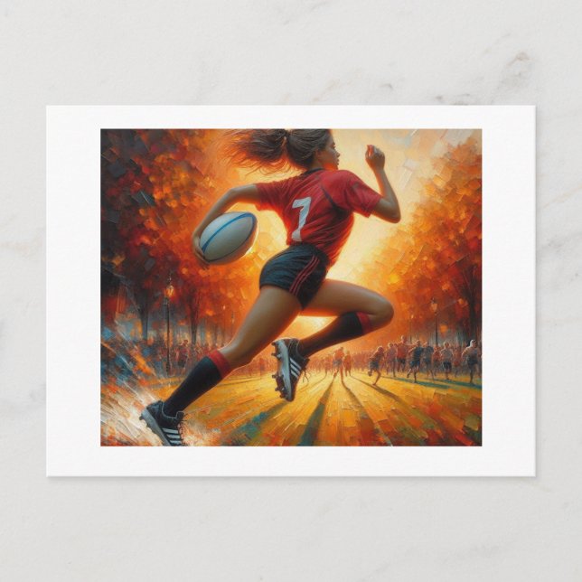 Carte Postale Joueuse de rugby en sprint,  (Devant)