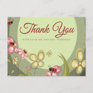 Carte Postale Joueuse verte et coccinelle Merci