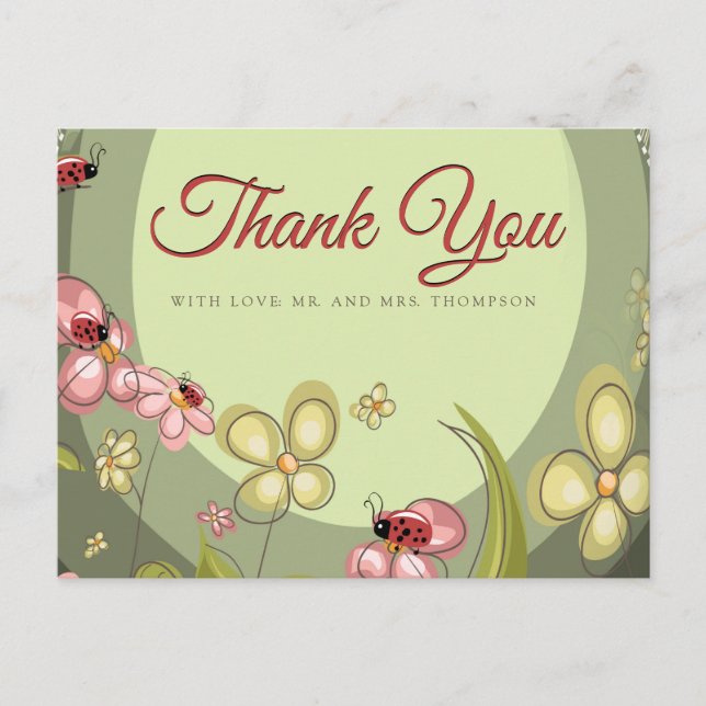 Carte Postale Joueuse verte et coccinelle Merci (Devant)