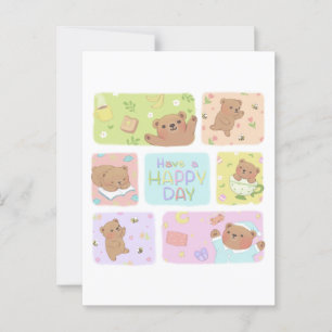 Carte Postale Jouez Un Joyeux Jour : Joli Teddy Bear Illustratio
