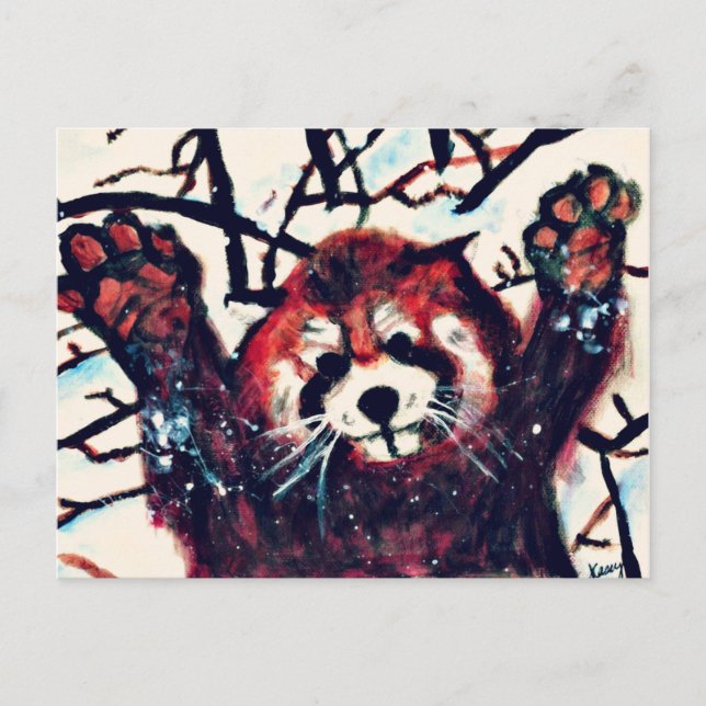 Carte Postale Jour de la neige Rouge Panda (Devant)