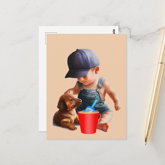 Carte postale Jour de la plage de Dachshund (Devant/Arrière en situation)