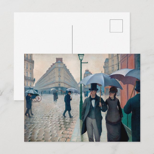 Carte Postale Jour de la pluie dans Paris Street | Gustave Caill (Devant / Derrière)