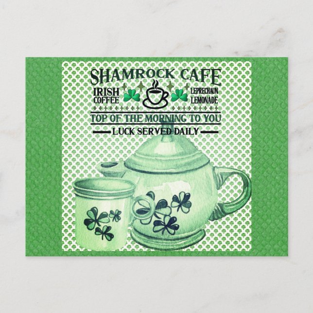Carte Postale Jour de la Saint Patrick Green Shamrock Irish Cafe (Devant)