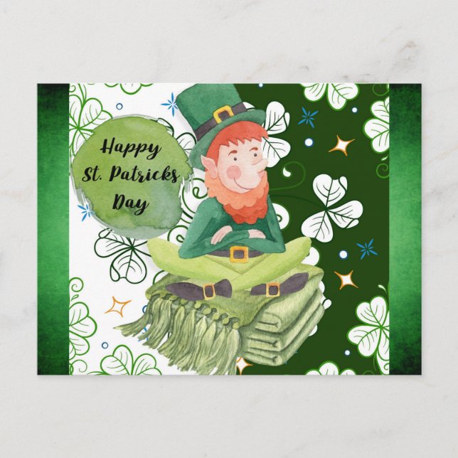 Carte Postale Jour de la Saint Patrick Irish Leprechaun Shamrock (Devant)