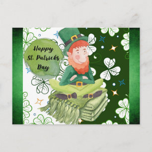 Carte Postale Jour de la Saint-Patrick Le lutin irlandais Trèfle