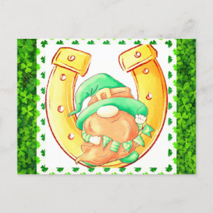 Carte Postale Jour de la Saint Patrick mignon Lucky Gnome Shamro