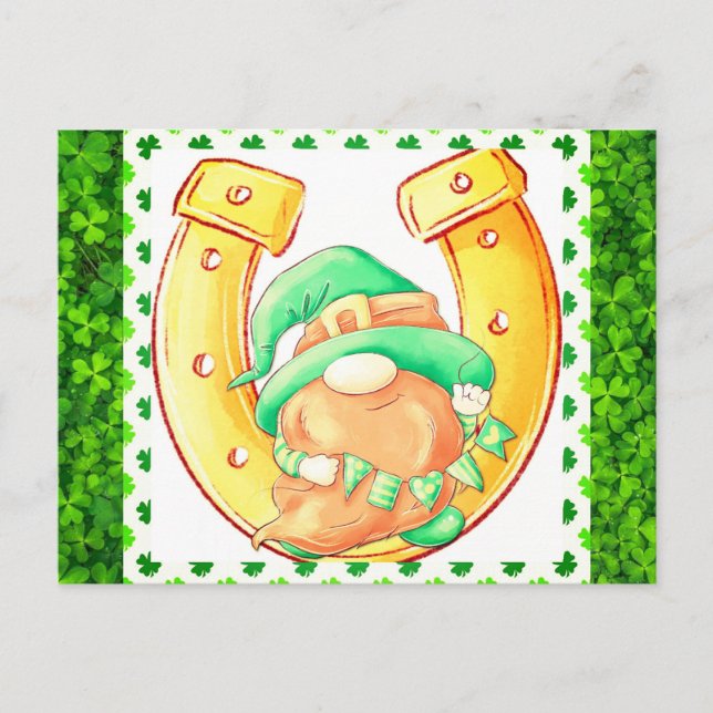 Carte Postale Jour de la Saint Patrick mignon Lucky Gnome Shamro (Devant)
