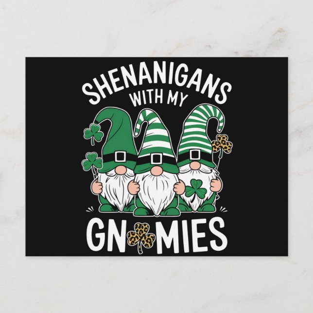 Carte Postale Jour de la Saint-Patrick Shamrock Chanceux Gnomes  (Devant)