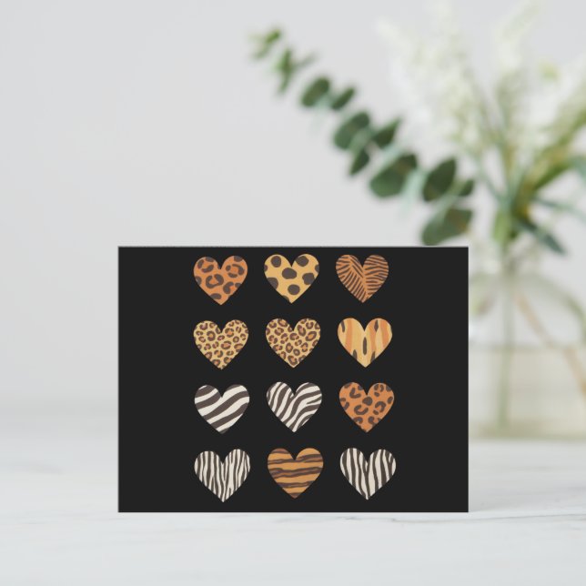 Carte Postale Jour de la Saint-Valentin Cœur Léopard Mignon  (Debout devant)