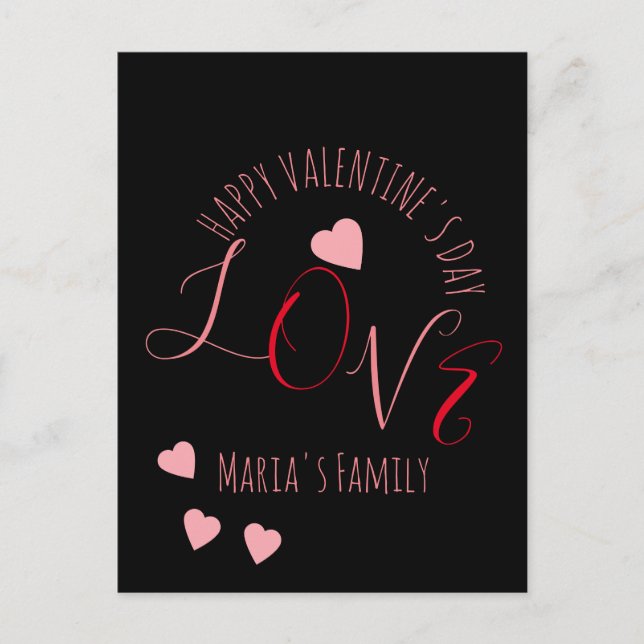Carte Postale Jour de la Saint-Valentin Cœurs Amour Écriture Ros (Devant)