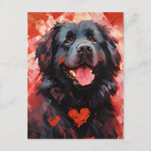 Carte Postale Jour de la Saint-Valentin du chien Terre-Neuve