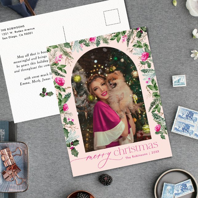 Carte Postale Jour de Noël en Arc rose vif (Créateur téléchargé)