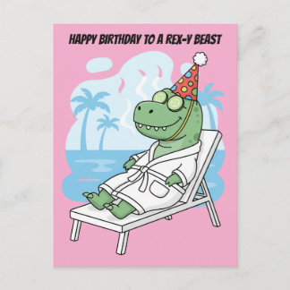 Carte Postale Jour de spa pour dinosaure d'anniversaire Rex-y Be