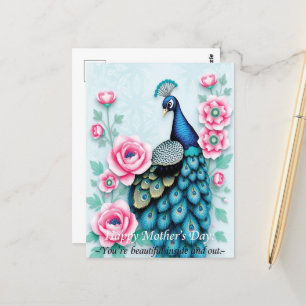 Carte Postale Jour des mères de paon et roses roses roses roses